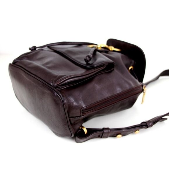 Bloomingdale's BROWN GENUINE LEATHER FLAP BACKPACK SHOULDER BAG HANDBAG PURSE - Picture 9 of 15